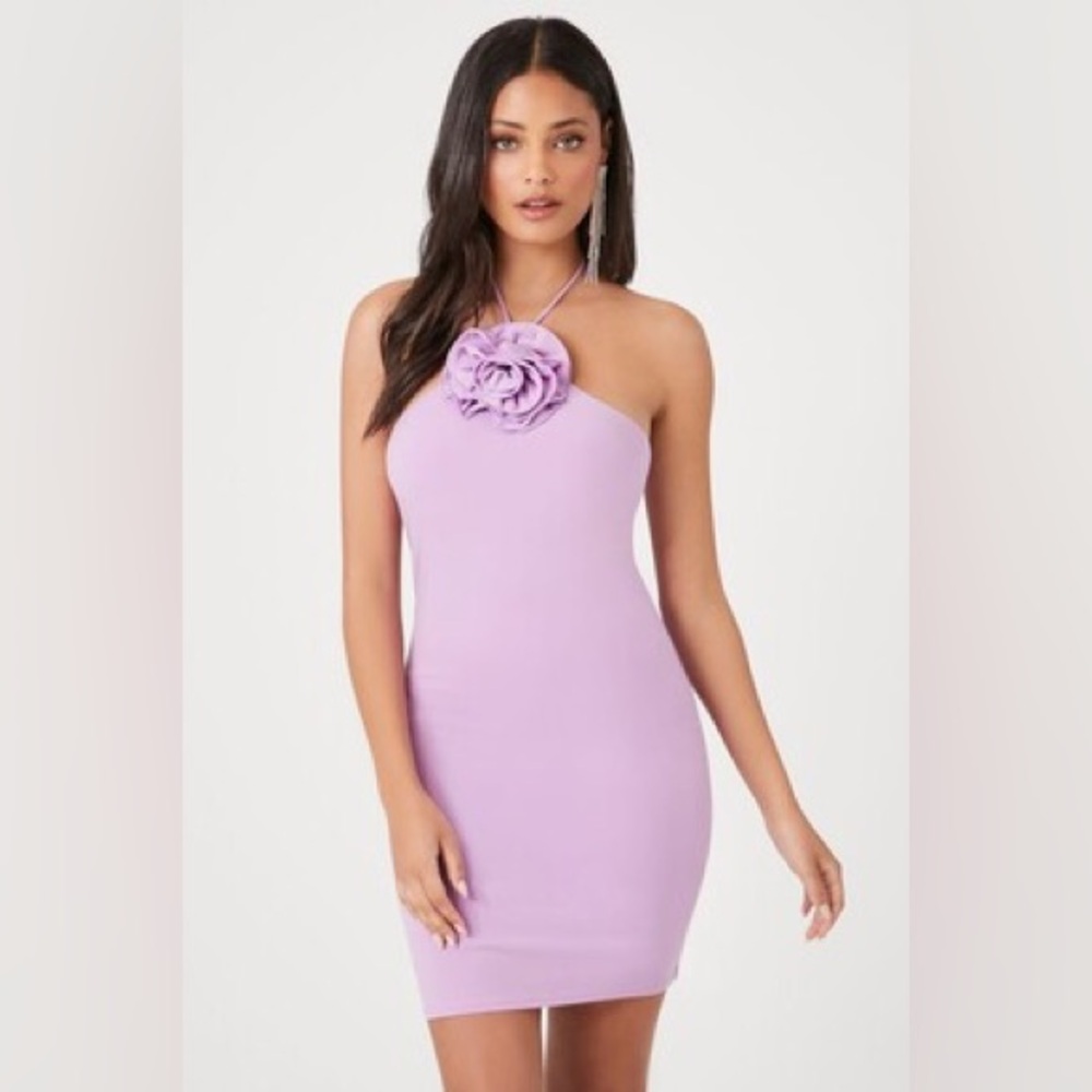 Forever 21 women’s floral halter bodycon purple mini dress